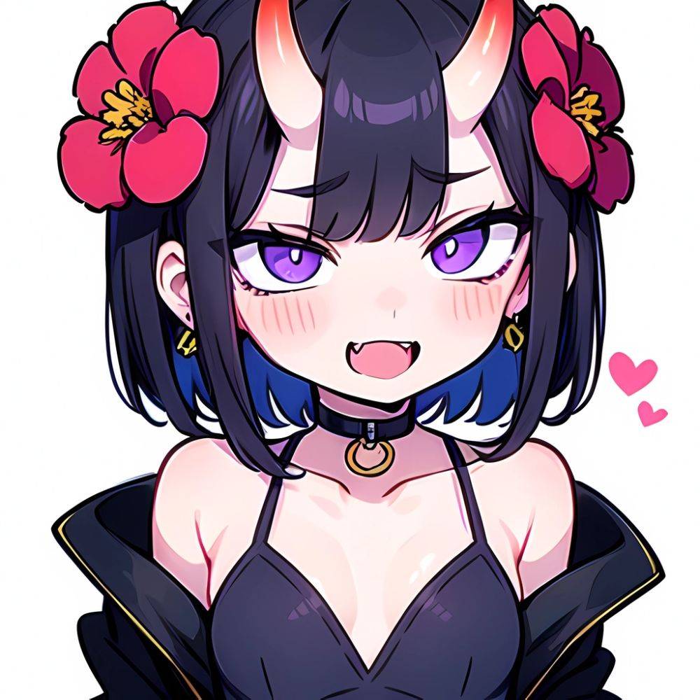 Shuten Douji Fate 1girl Blush Bob Cut Breasts Collarbone Earrings Fang Flower Hair Flower Hair Ornament Horns Jewelry Looking At, 4248604789 - AIHentai - #main