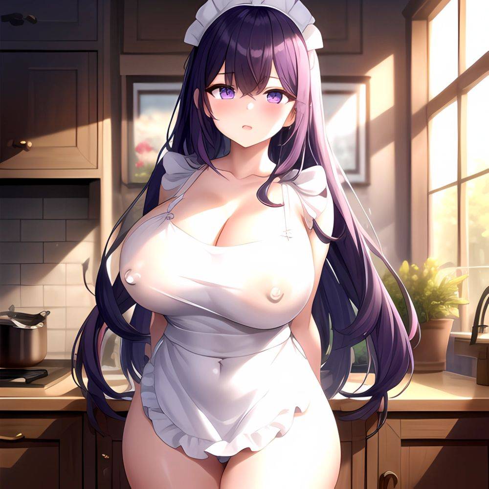 Fern Sousou No Frieren 1girl Apron Black Apron Black Panties Blunt Bangs Breasts Cleavage Collarbone Covered Navel Covered Nippl, 2402829639 - AIHentai - #main