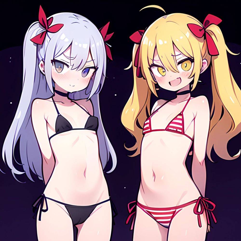 Gabriel Tenma White Raphiel Shiraha Ainsworth 2girls American Flag Bikini Bikini Blonde Hair Blue Eyes Blush Breasts Cross Hair, 3151962800 - AIHentai - #main