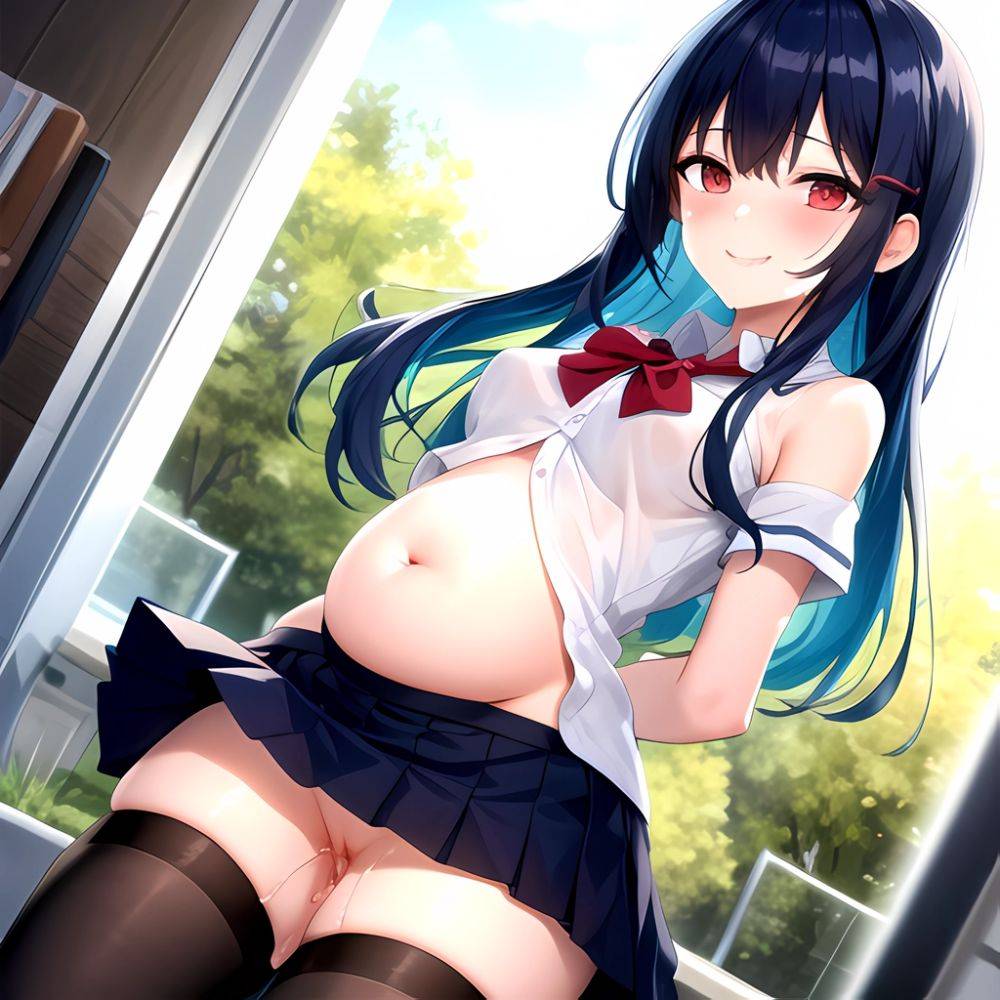 1girl Arms Behind Back Bare Shoulders Blue Hair Blush Breasts Breasts Out Highres Kamishiro Rio Long Hair Looking At Viewer, 392497027 - AIHentai - #main