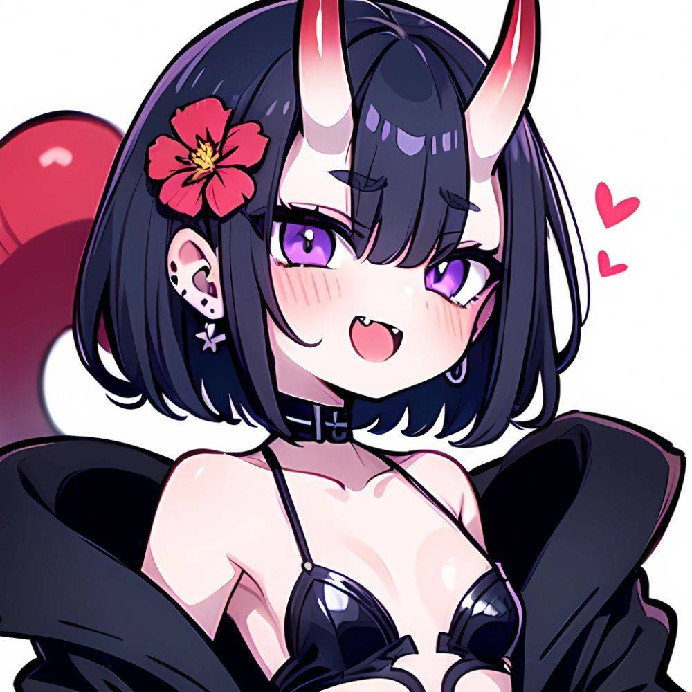 Shuten Douji Fate 1girl Blush Bob Cut Breasts Collarbone Earrings Fang Flower Hair Flower Hair Ornament Horns Jewelry Looking At, 2222745770 - AIHentai - #main