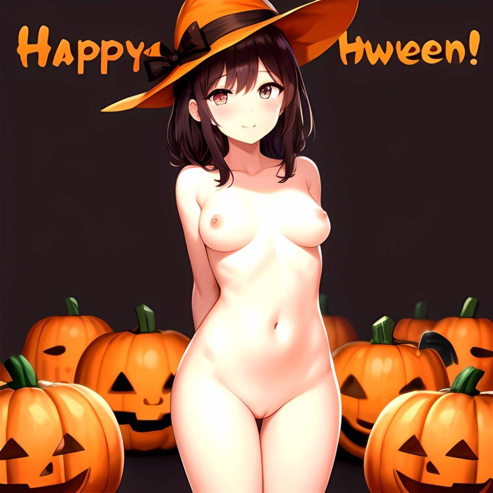 1girl Naked Halloween Pumpkins Halloween Decorations Simple Background Standing Facing The Viewer Arms Behind Back, 1624728246 - AIHentai - #main