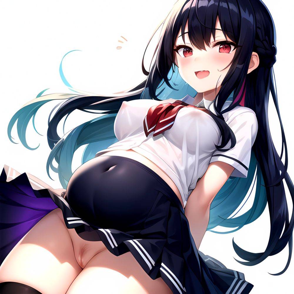1girl Arms Behind Back 1 3 Blue Hair Blush Breasts Breasts Out Pregnant Long Hair Facing The Viewer Medium Breasts, 404501943 - AIHentai - #main