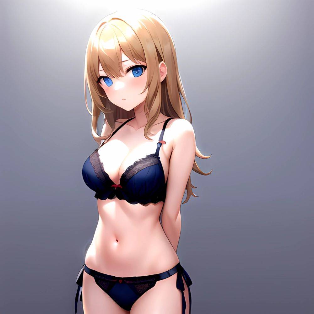 1girl Standing Lingerie Blue Eyes Arms Behind Back Simple Background Anime Girl Facing The Viewer Uwu, 761830028 - AIHentai - #main