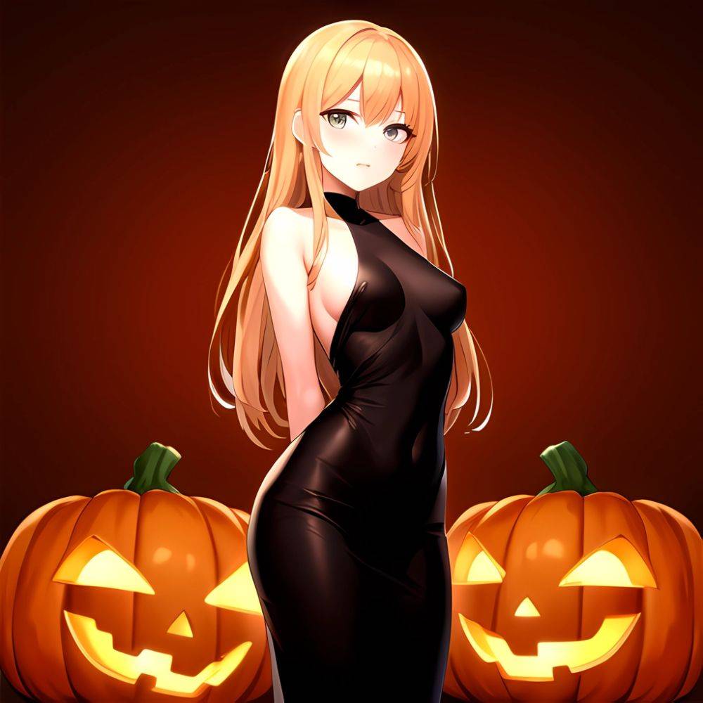 Naked Halloween Pumpkins Halloween Decorations Simple Background Standing Facing The Viewer Arms Behind Back, 2592284417 - AIHentai - #main