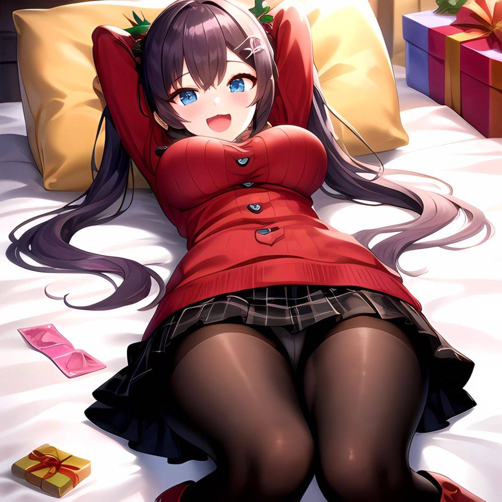 Hanae Blue Archive Hanae Christmas Blue Archive 1girl D Blue Eyes Blush Boots Box Breasts Clothes Lift Come Hither Condom, 3806795620 - AIHentai - #main