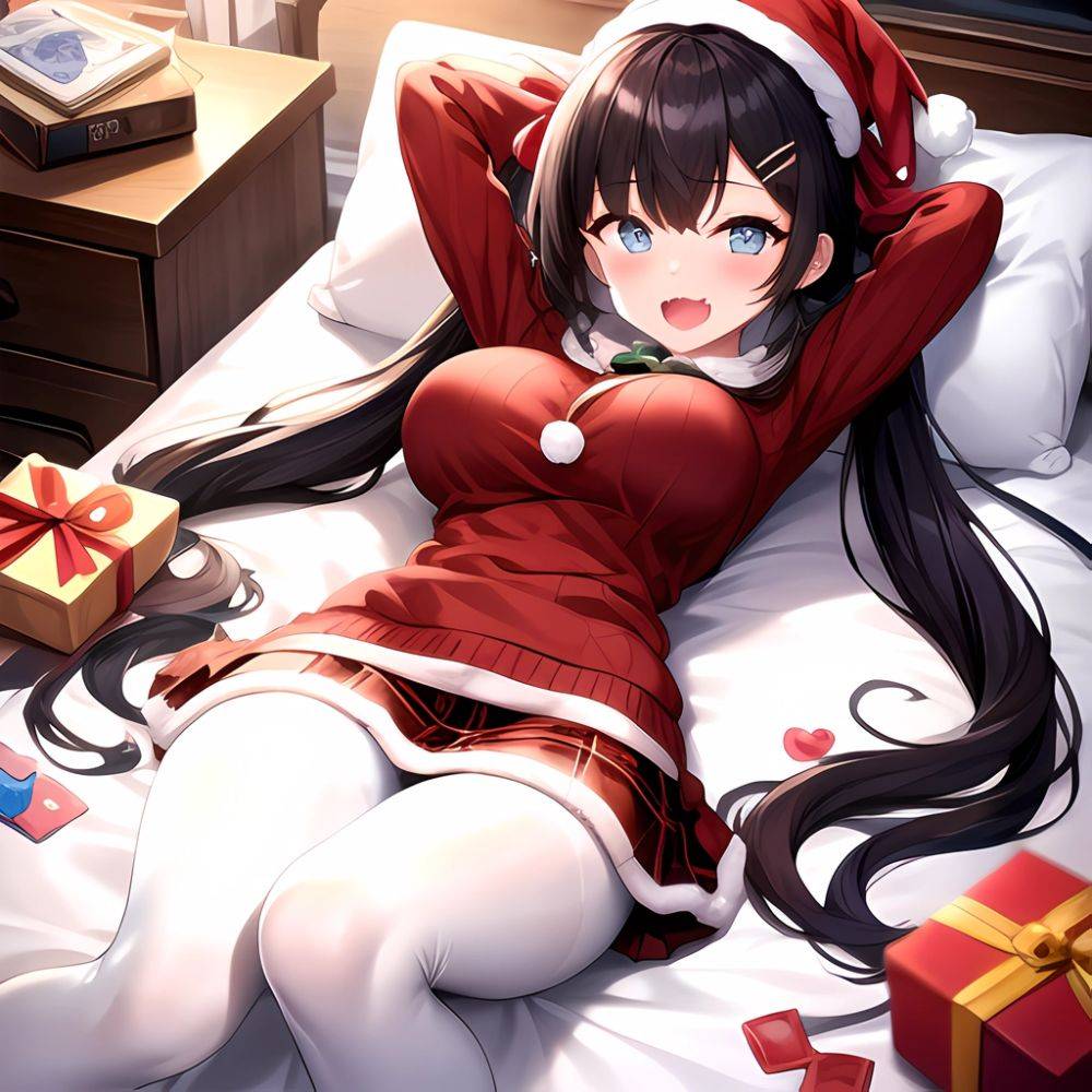 Hanae Blue Archive Hanae Christmas Blue Archive 1girl D Blue Eyes Blush Boots Box Breasts Clothes Lift Come Hither Condom, 3346072995 - AIHentai - #main