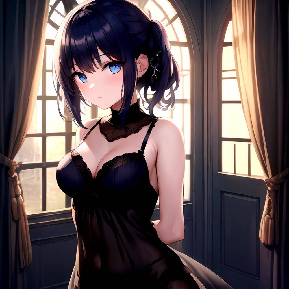 1girl Solo Gothic Emo Lingerie Arms Behind Back Facing The Viewer Blue Eyes, 4022089932 - AIHentai - #main