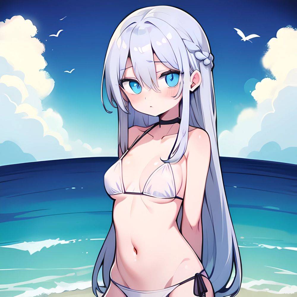 Lexington Warship Girls R 1girl Bikini Blue Eyes Blue Sky Braid Breasts Cloud Collarbone Day French Braid Grey Hair Hair, 1698508493 - AIHentai - #main