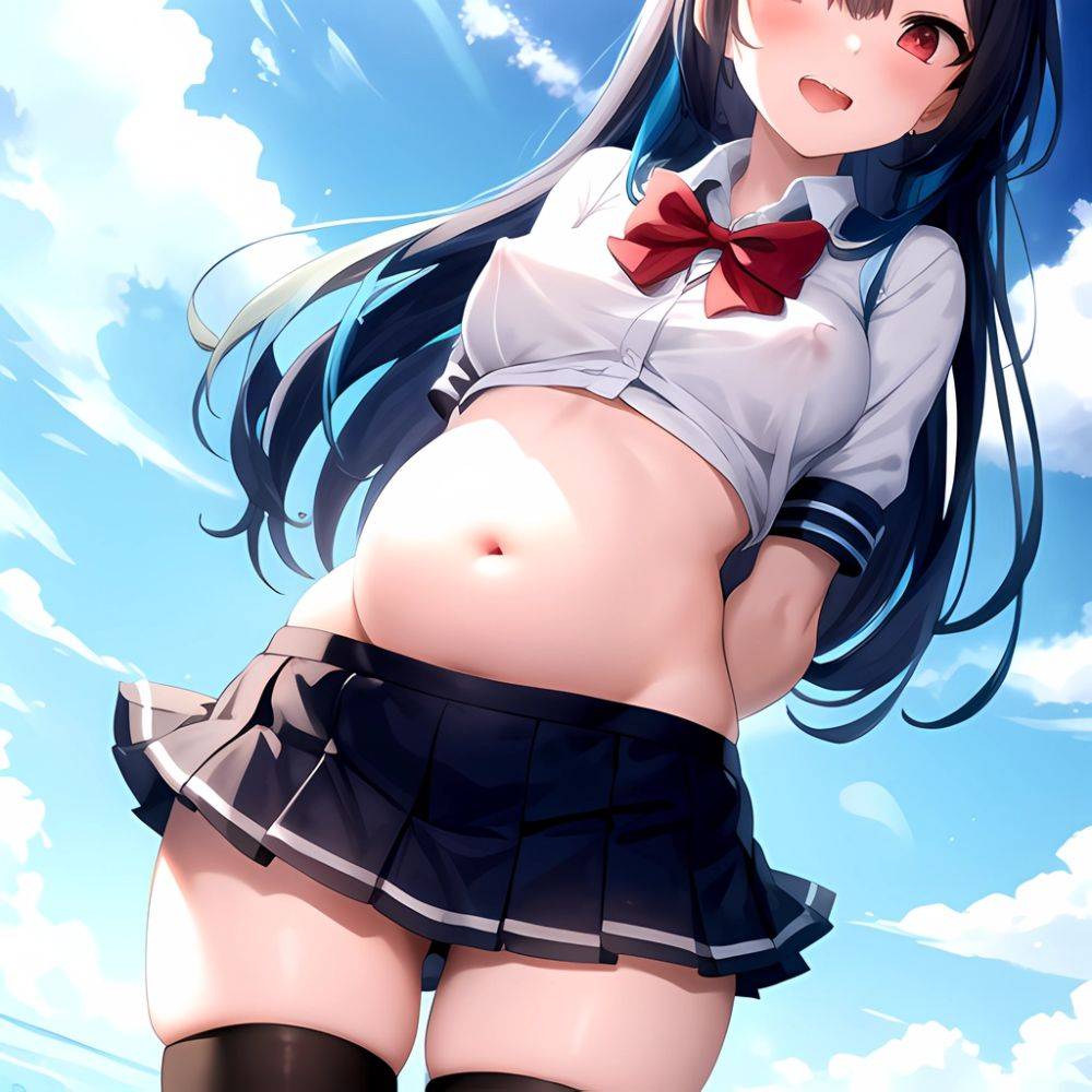 1girl Arms Behind Back 1 3 Blue Hair Blush Breasts Breasts Out Pregnant Long Hair Facing The Viewer Medium Breasts, 1741789505 - AIHentai - #main