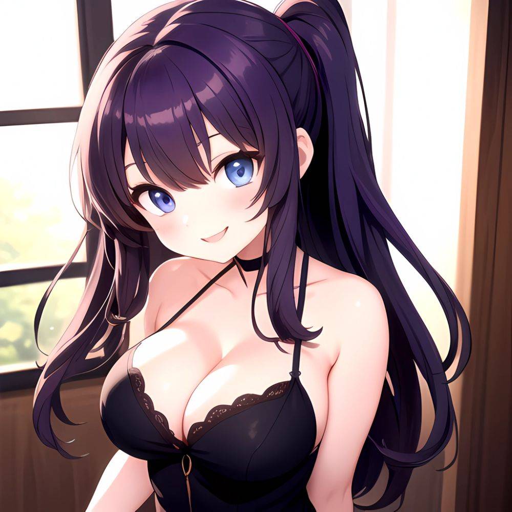 Yumi Senran Kagura 1girl Blue Eyes Breasts Cleavage Large Breasts Looking At Viewer Medium Breasts Paizuri Purple Hair Smile Upp, 4201864863 - AIHentai - #main