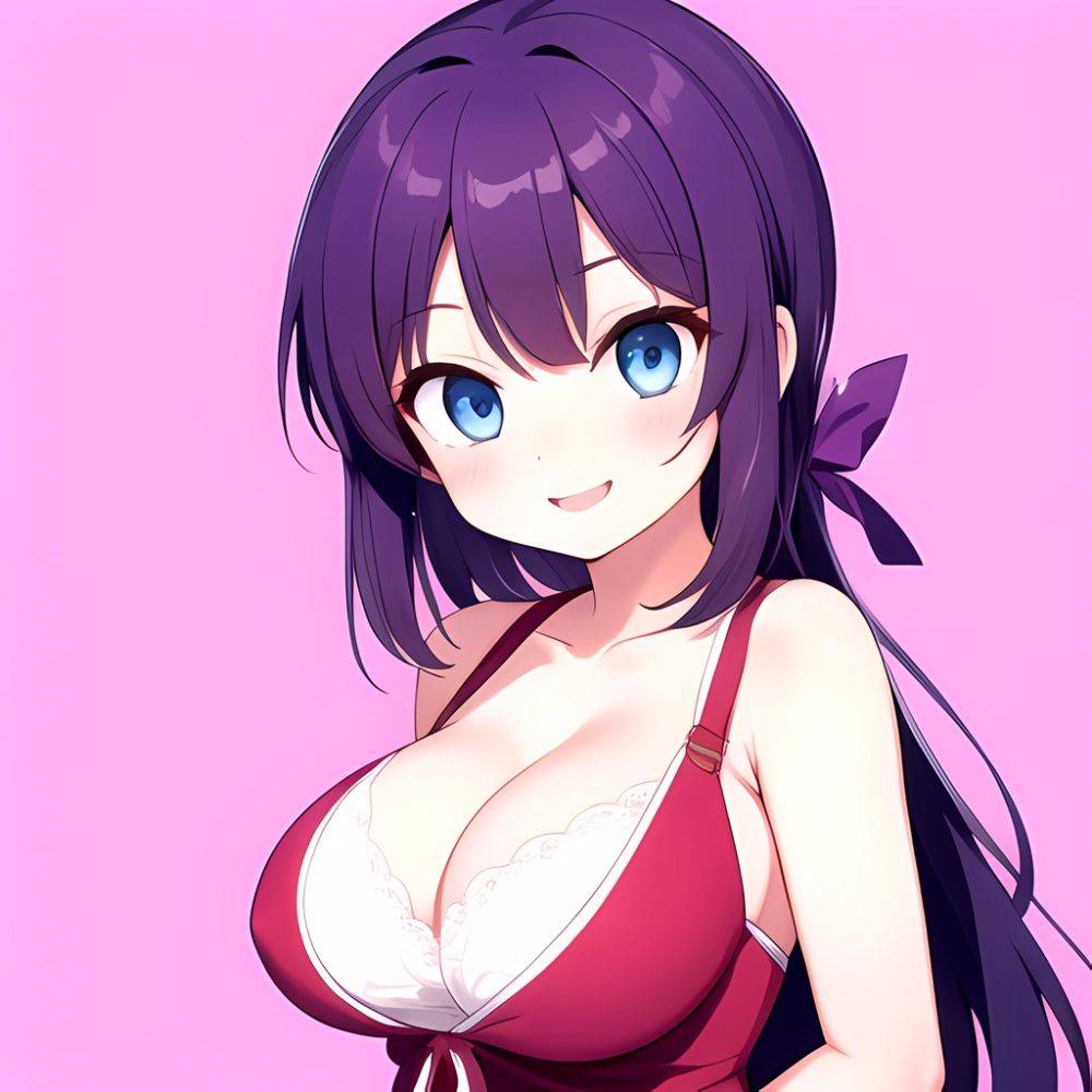 Yumi Senran Kagura 1girl Blue Eyes Breasts Cleavage Large Breasts Looking At Viewer Medium Breasts Paizuri Purple Hair Smile Upp, 907620646 - AIHentai - #main