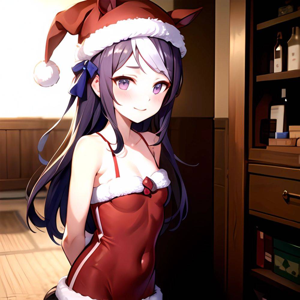 Mejiro Dober Umamusume 1girl Animal Ears Bell Blush Bow Christmas Ears Through Headwear Fur Trimmed Headwear Fur Trim Hat Hat, 2807300258 - AIHentai - #main