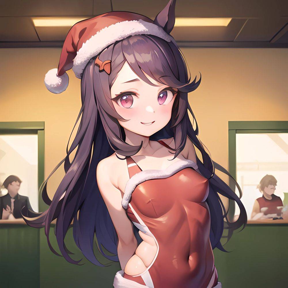 Mejiro Dober Umamusume 1girl Bell Blush Bow Christmas Ears Through Headwear Fur Trimmed Headwear Fur Trim Hat Hat Bow Long, 3486709990 - AIHentai - #main