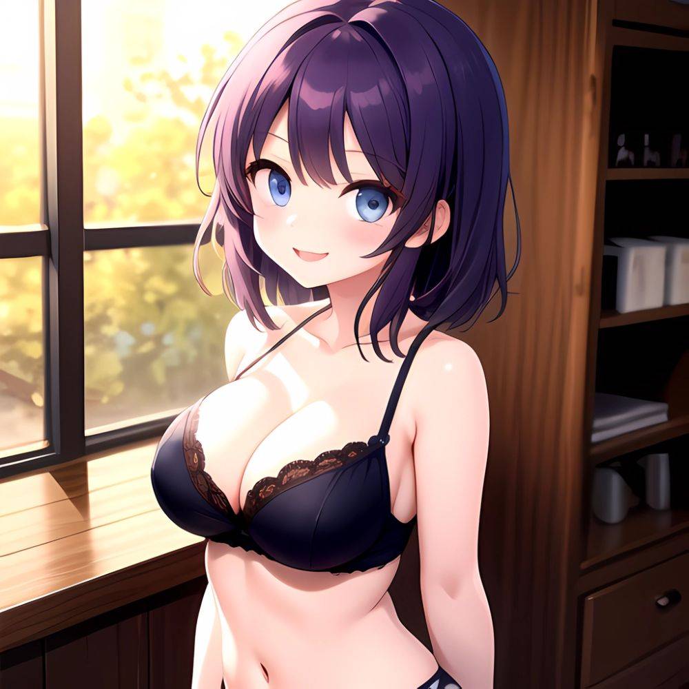 Yumi Senran Kagura 1girl Blue Eyes Breasts Cleavage Large Breasts Looking At Viewer Medium Breasts Paizuri Purple Hair Smile Upp, 3528606427 - AIHentai - #main