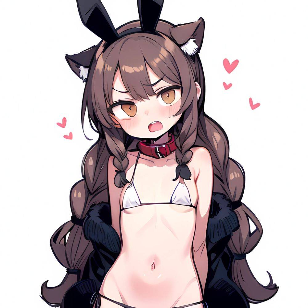 Minegumo Kancolle 1girl Animal Ears Bikini Braid Brown Eyes Cloud Hair Ornament Fake Animal Ears Fur Collar Fur Cuffs Light, 1340191612 - AIHentai - #main