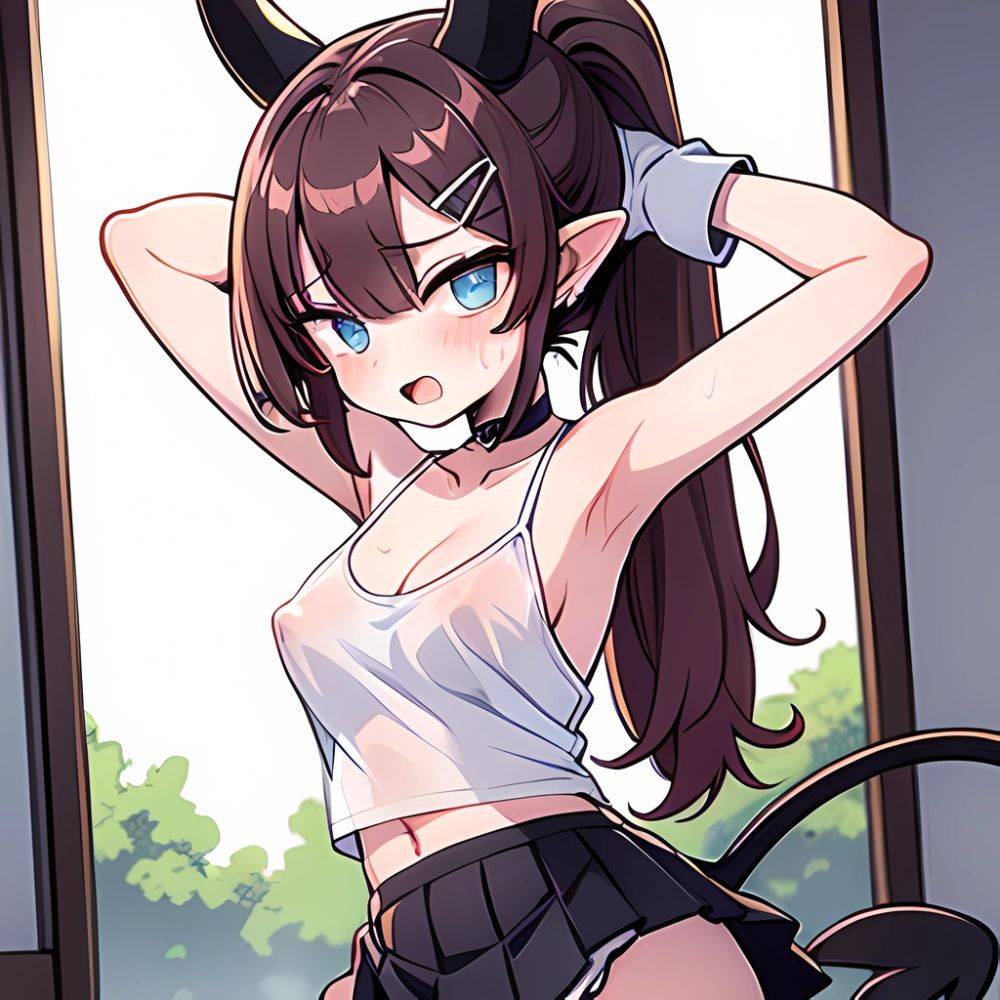 Megu Blue Archive 1girl Areola Slip Armpits Arms Up Bare Shoulders Black Skirt Blue Eyes Blush Breasts Choker Cleavage Collarbon, 3274532507 - AIHentai - #main