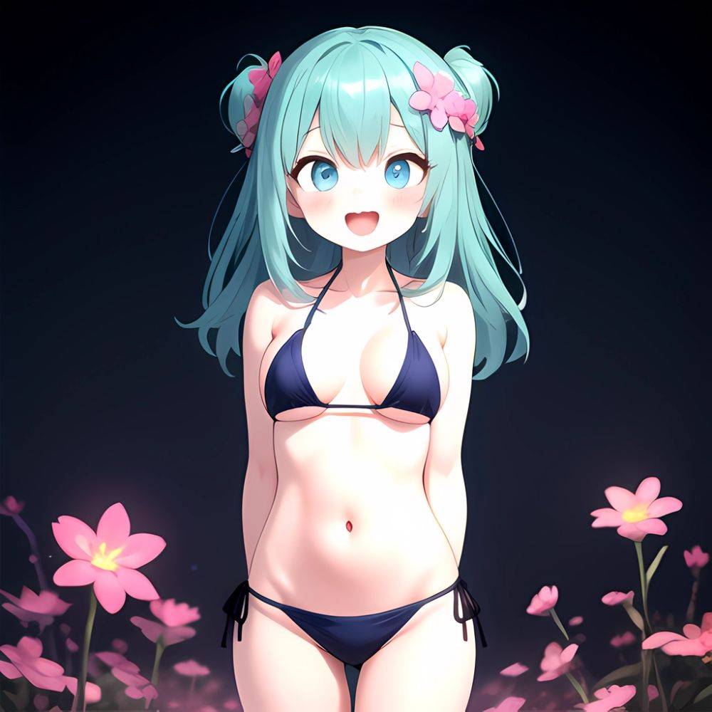 Pine Bombergirl 1girl 3 Aqua Hair Bare Shoulders Bikini Blonde Hair Blue Eyes Blue Hair Blue Trim Blush Breasts Cleavage, 3238797724 - AIHentai - #main