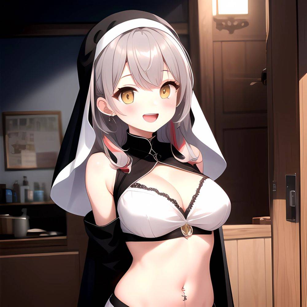 1girl D Black Headwear Black Nails Blonde Hair Blush Breasts Cleavage Grey Hair Large Breasts Long Hair Multicolored Hair Nail, 3609966137 - AIHentai - #main