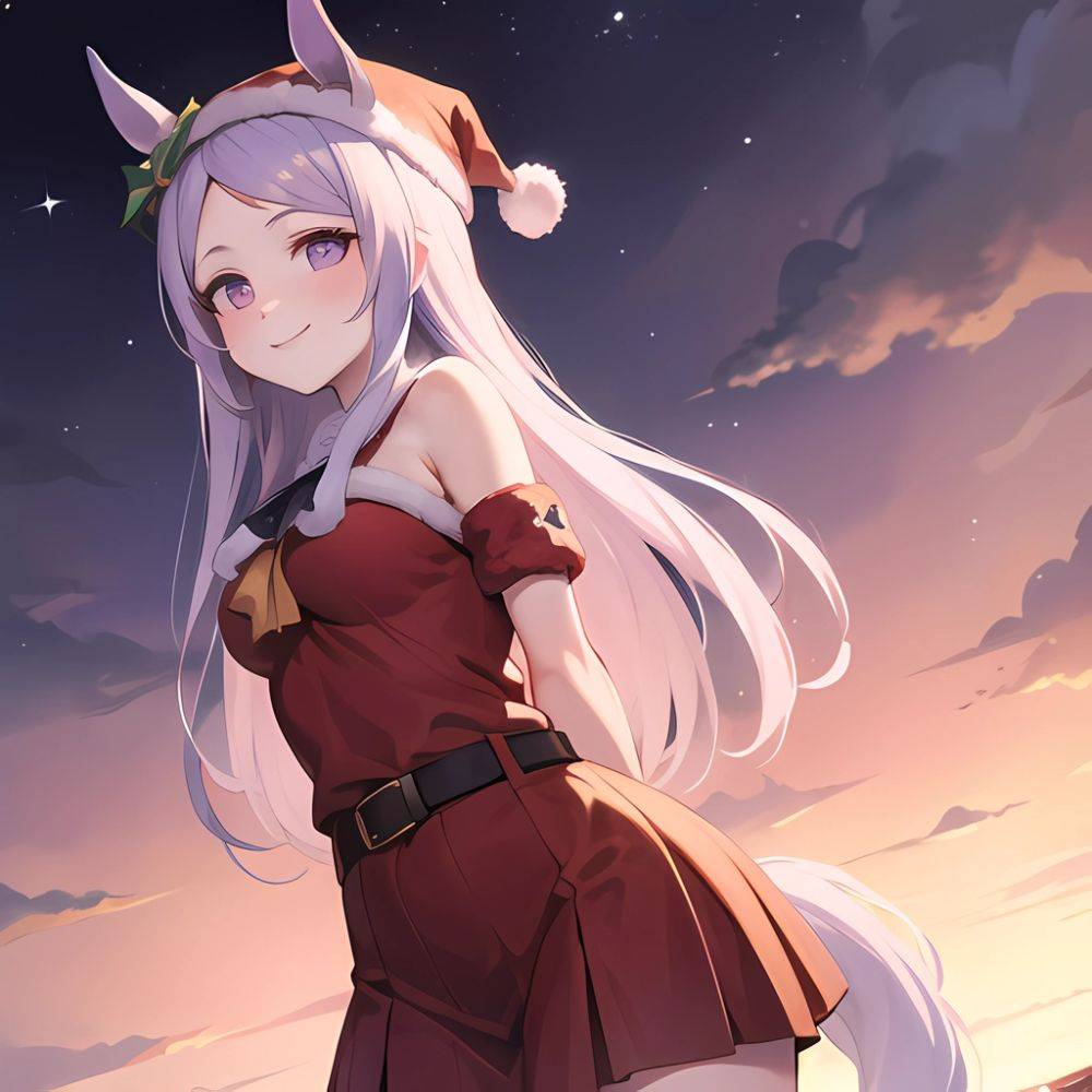 Mejiro Dober Umamusume 1girl Bell Blush Bow Christmas Ears Through Headwear Fur Trimmed Headwear Fur Trim Hat Hat Bow Horse, 1714561665 - AIHentai - #main