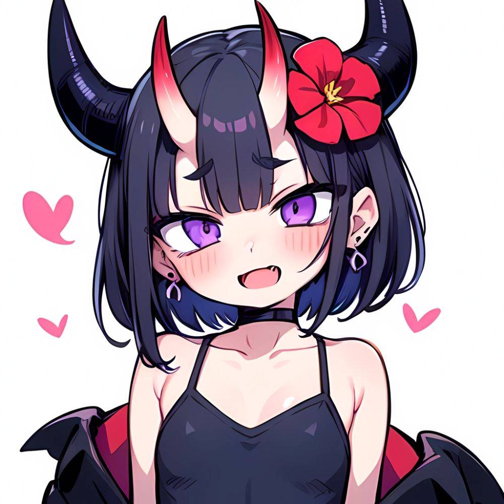 Shuten Douji Fate 1girl Blush Bob Cut Breasts Collarbone Earrings Fang Flower Hair Flower Hair Ornament Horns Jewelry Looking At, 2598683471 - AIHentai - #main