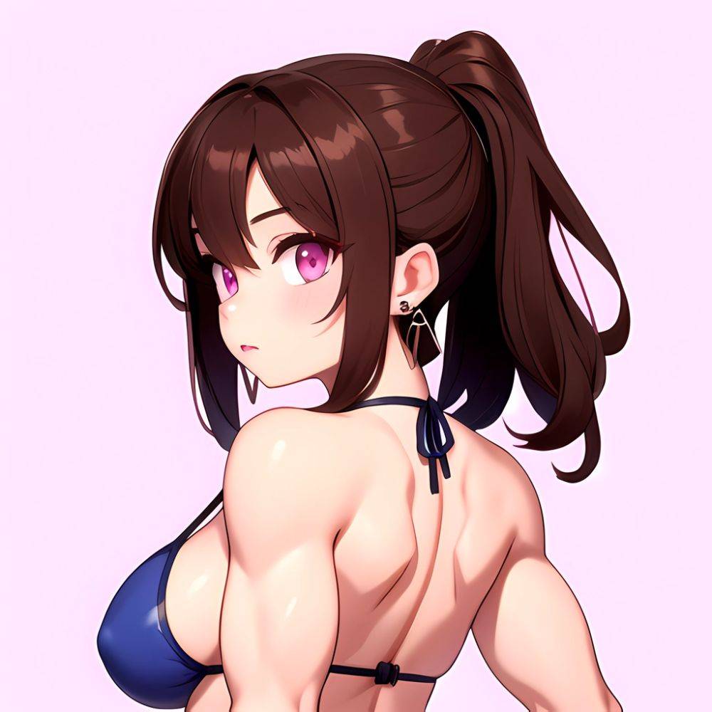 1girl Abs Bikini Breasts Brown Hair Colored Skin Earrings Jacket Jewelry Large Breasts Looking To The Side Muscular Muscular Fem, 4232446844 - AIHentai - #main