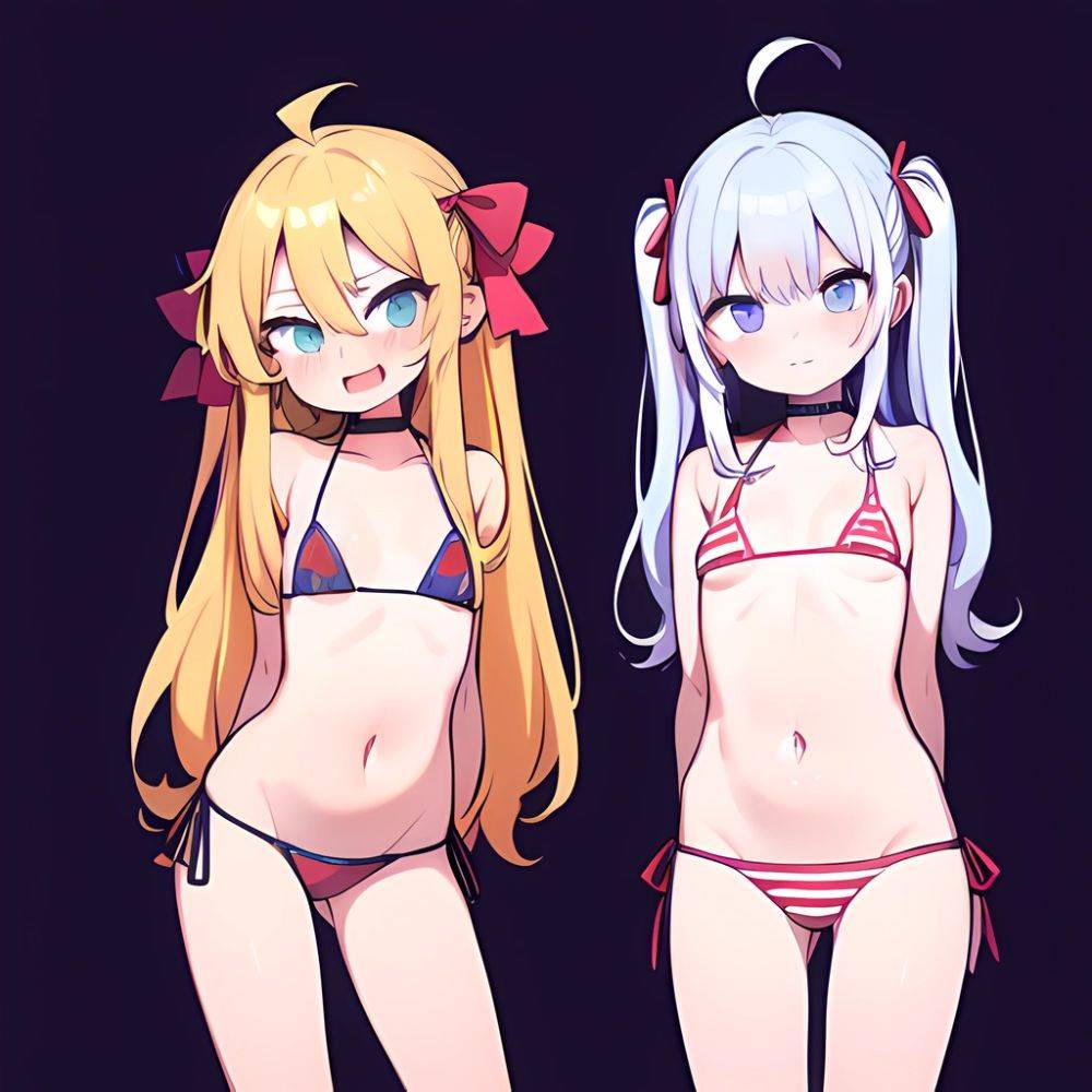 Gabriel Tenma White Raphiel Shiraha Ainsworth 2girls American Flag Bikini Bikini Blonde Hair Blue Eyes Blush Breasts Cross Hair, 1770837894 - AIHentai - #main