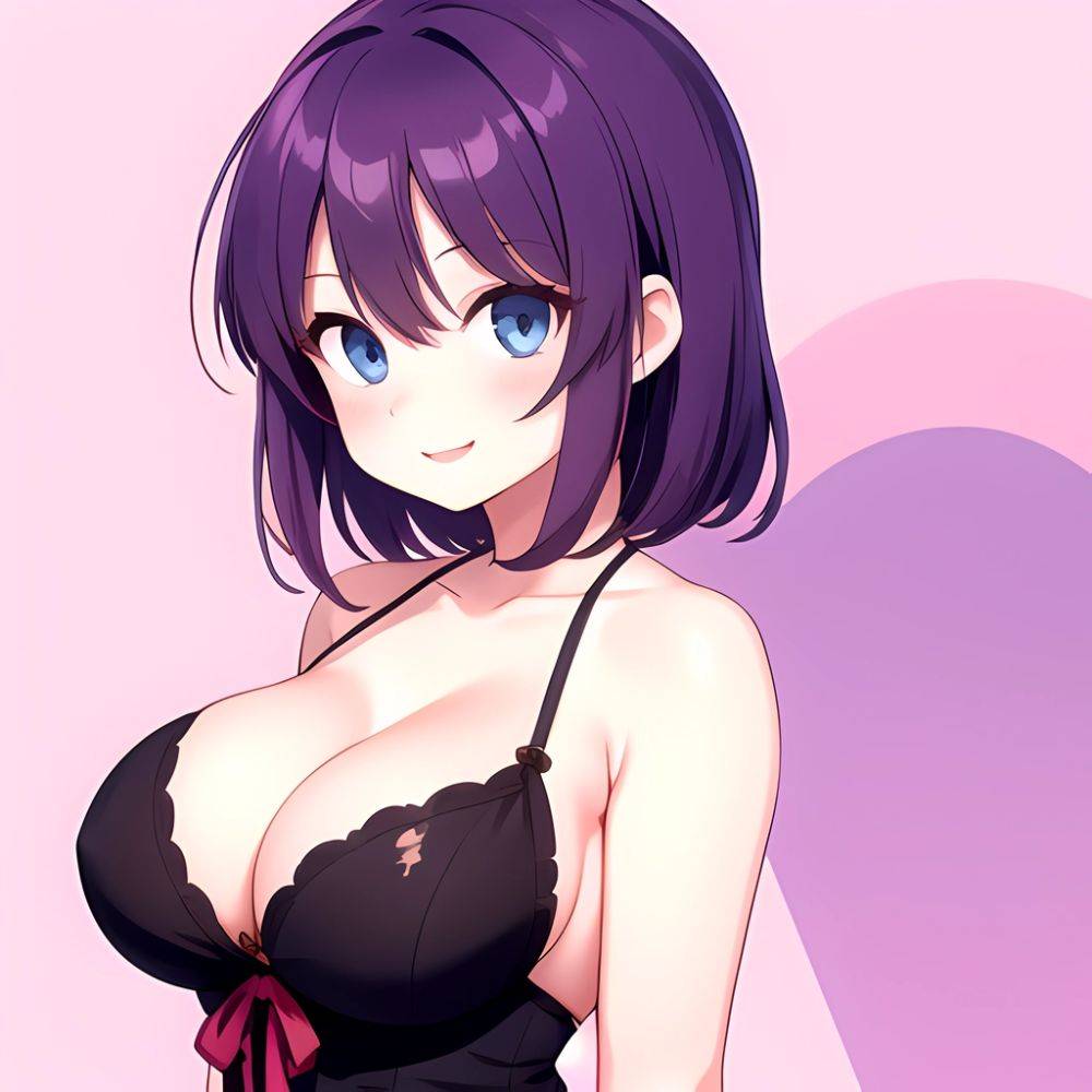 Yumi Senran Kagura 1girl Blue Eyes Breasts Cleavage Large Breasts Looking At Viewer Medium Breasts Paizuri Purple Hair Smile Upp, 194182555 - AIHentai - #main