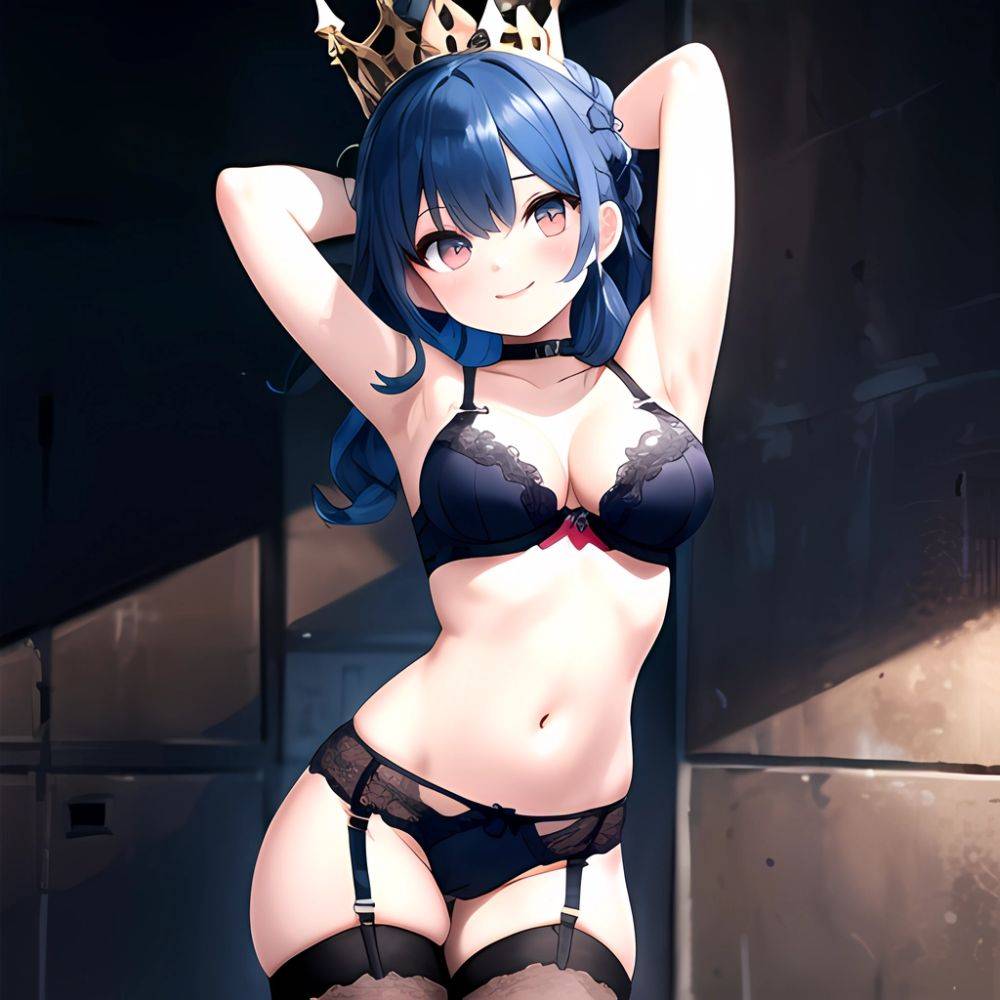 Marianne Von Edmund 1girl Armpit Crease Armpits Arms Behind Head Blue Hair Blush Bra Braid Breasts Brown Eyes Cameltoe Cleavage, 1277181101 - AIHentai - #main