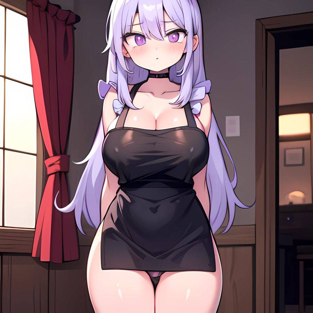 Fern Sousou No Frieren 1girl Apron Black Apron Black Panties Blunt Bangs Breasts Cleavage Collarbone Covered Navel Covered Nippl, 2728514165 - AIHentai - #main