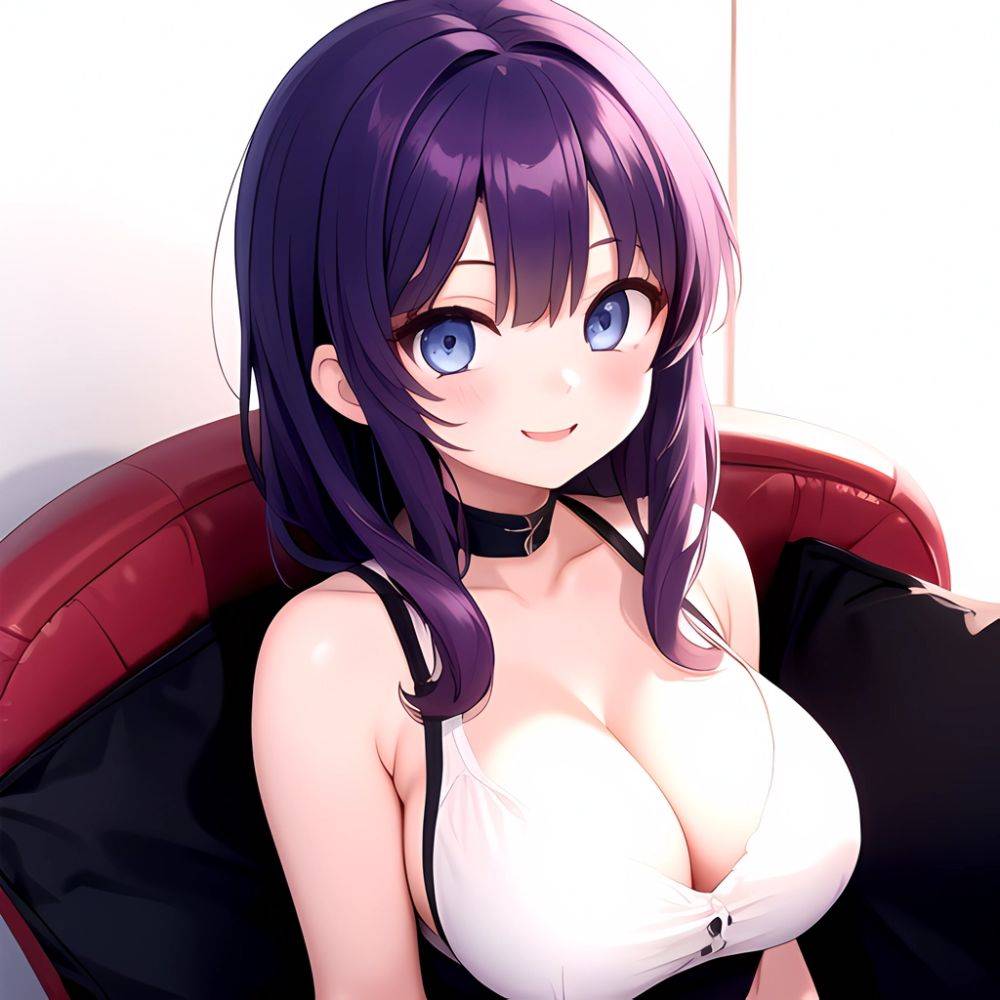 Yumi Senran Kagura 1girl Blue Eyes Breasts Cleavage Large Breasts Looking At Viewer Medium Breasts Paizuri Purple Hair Smile Upp, 1961855440 - AIHentai - #main