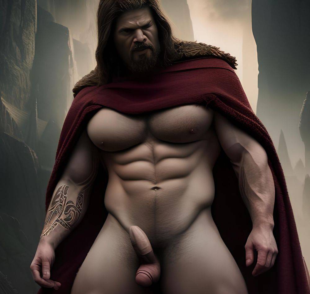 30yo Viking Bodybuilder's Erect Thick Big Dick in Dark Fantasy Mountains: Angry Black Hair, Partially Nude, Perfect Body, Tattoos'. - #main