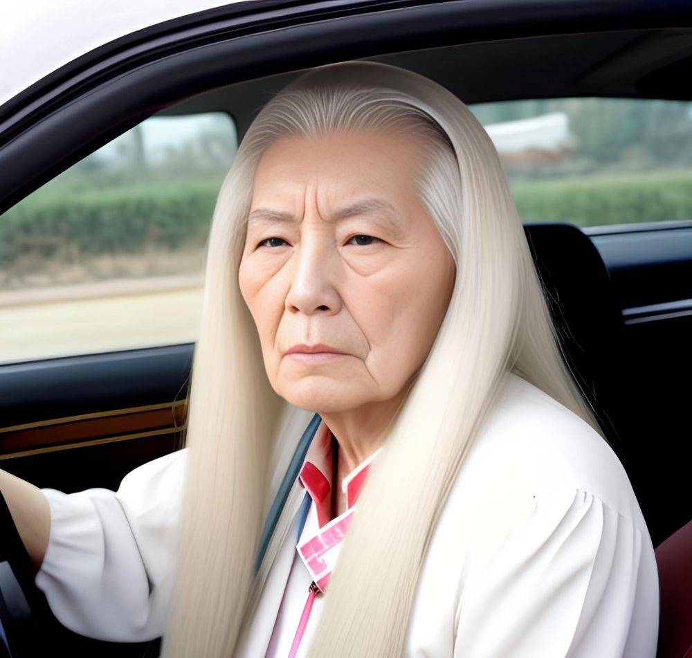 80 YO Chinese GILF: Beautiful Vintage Car Ride with Serious White Hair & Long Hair Sleeping'. - #main