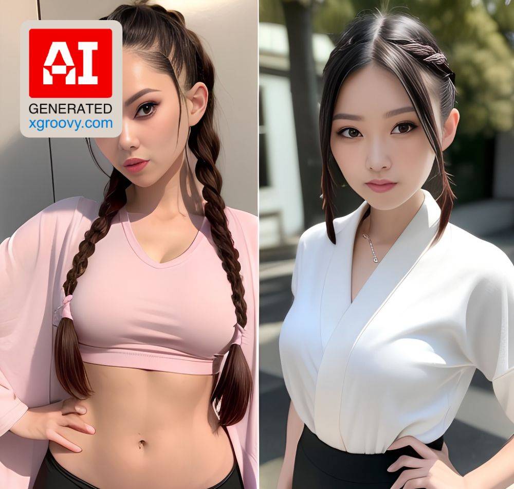 Skinny 18yo ahegao girl in pigtails t-posing, wearing boots, kimono, and yoga pants - kinky and sexy! - #main