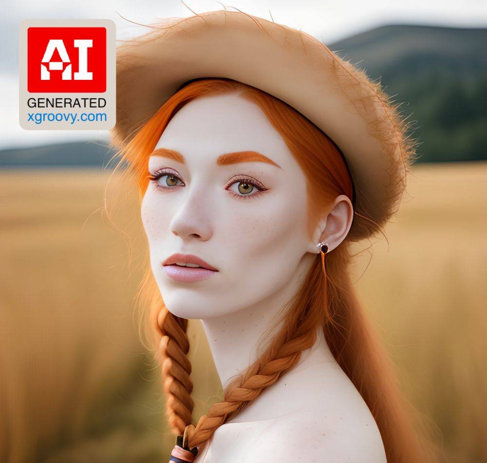 Free-spirited Irish lass bares all in meadow, hat as her only garment. - #main