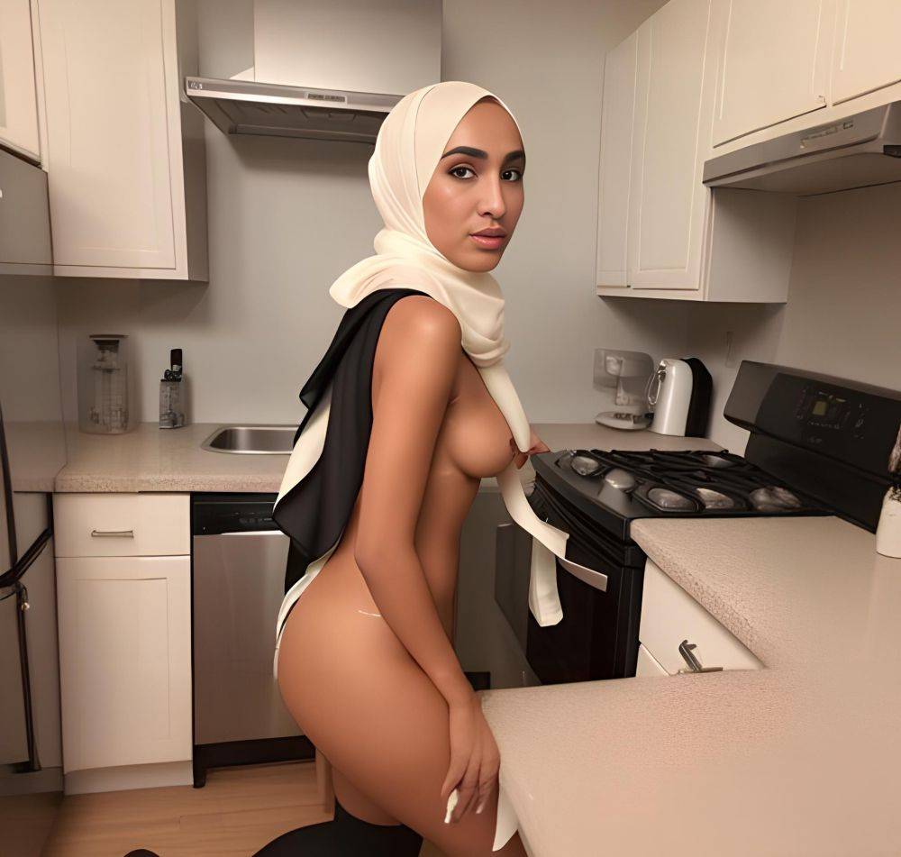 Tanned Skin Teen in Hijab Kitchen: A Miss Universe Model with Perfect Body and Small Tits Cumshot'. - #main