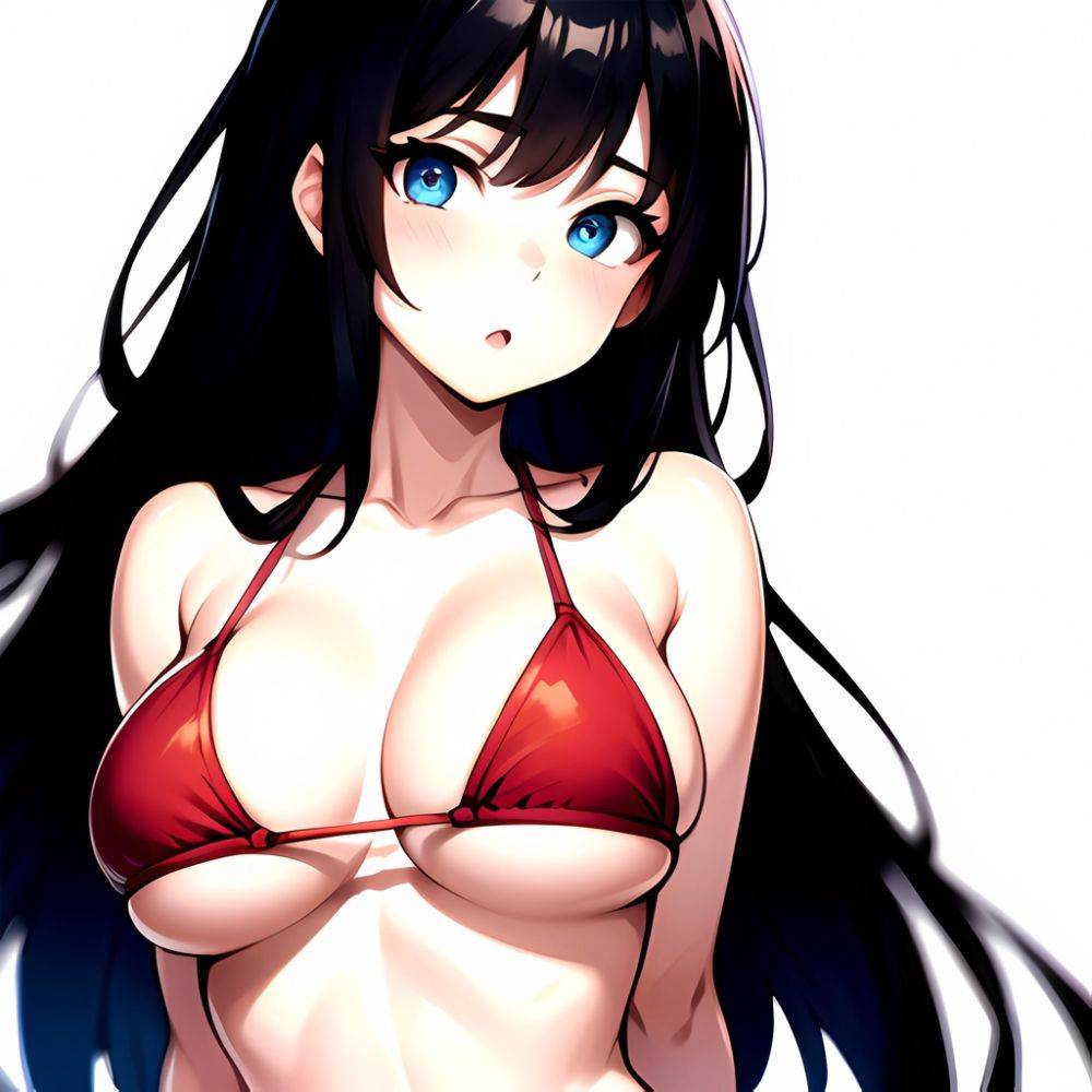 1girl O Absurdres Bikini Red Bikini Black Hair Blue Eyes Breasts Cleavage Collarbone Commentary Request Highres Large Breasts Lo, 3320906714 - AIHentai - #main