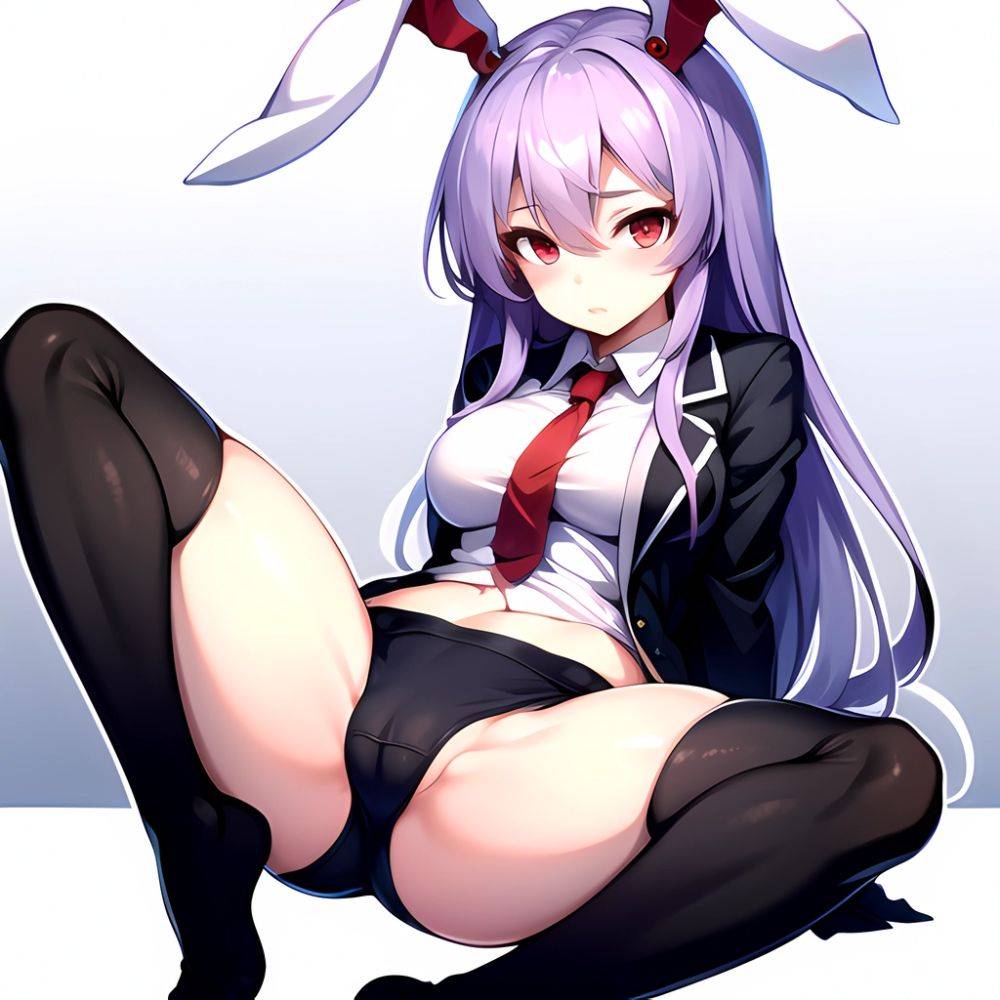 Ai Assisted Breasts Highres Medium Breasts Red Eyes Reisen Udongein Inaba Sitting Spread Legs Touhou Arms Behind Back White Outl, 1545757751 - AIHentai - #main