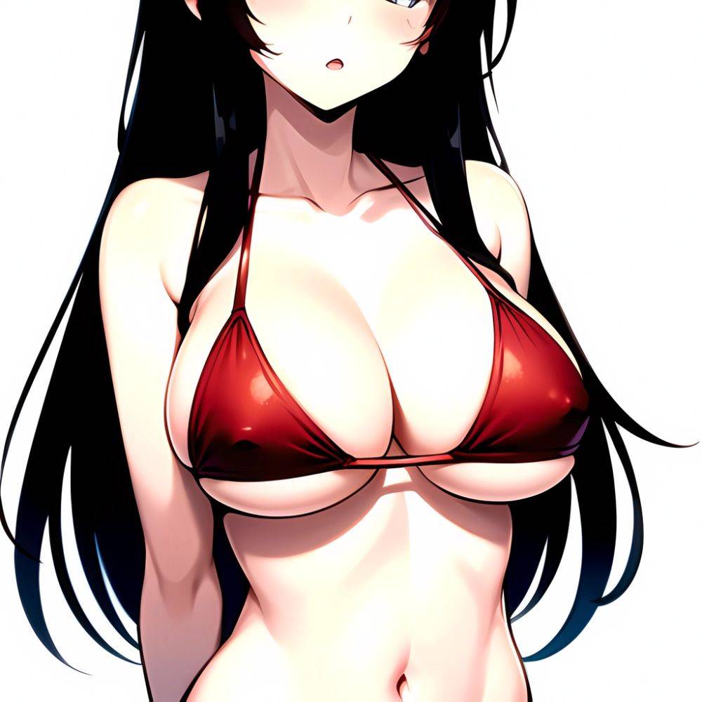 1girl O Absurdres Bikini Red Bikini Black Hair Blue Eyes Breasts Cleavage Collarbone Commentary Request Highres Large Breasts Lo, 4074618973 - AIHentai - #main