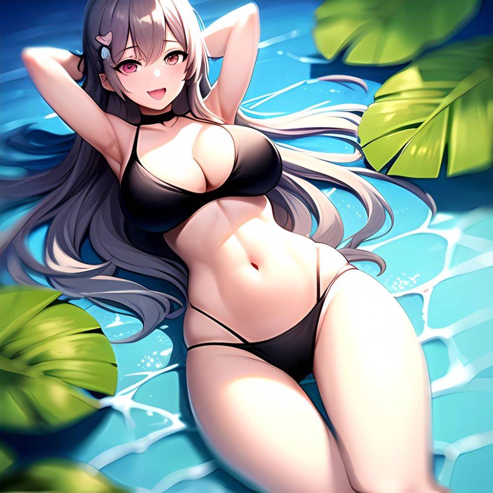 1girl D Bare Arms Bare Shoulders Bikini Black Bikini Breasts Bug Butterfly Butterfly Hair Ornament Choker Cleavage Feet Out Of, 2574532965 - AIHentai - #main