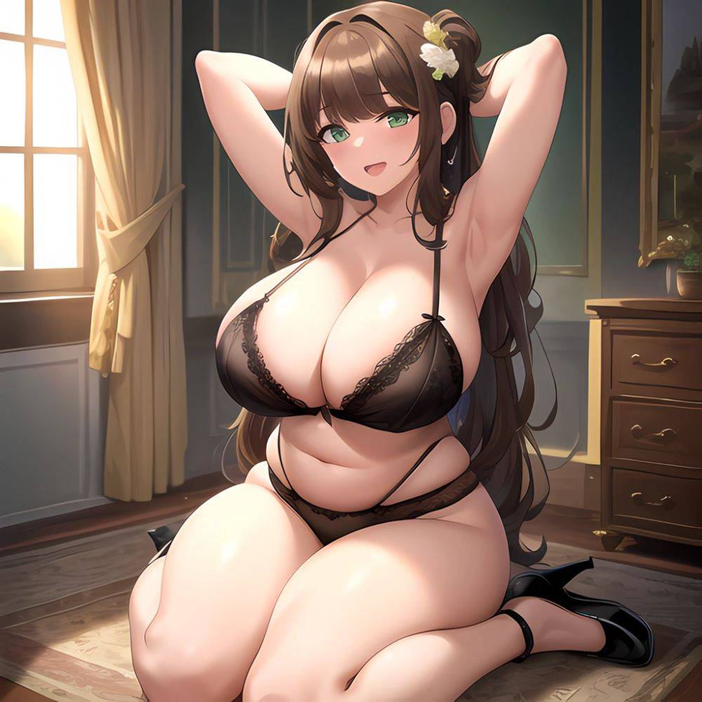 Smiling Open Mouth Sexy Naughty Green Eyes Lingerie Big Ass Very Thick Obese 1 4 Sitting Down Absurdres Blush 1, 2323734805 - AIHentai - #main