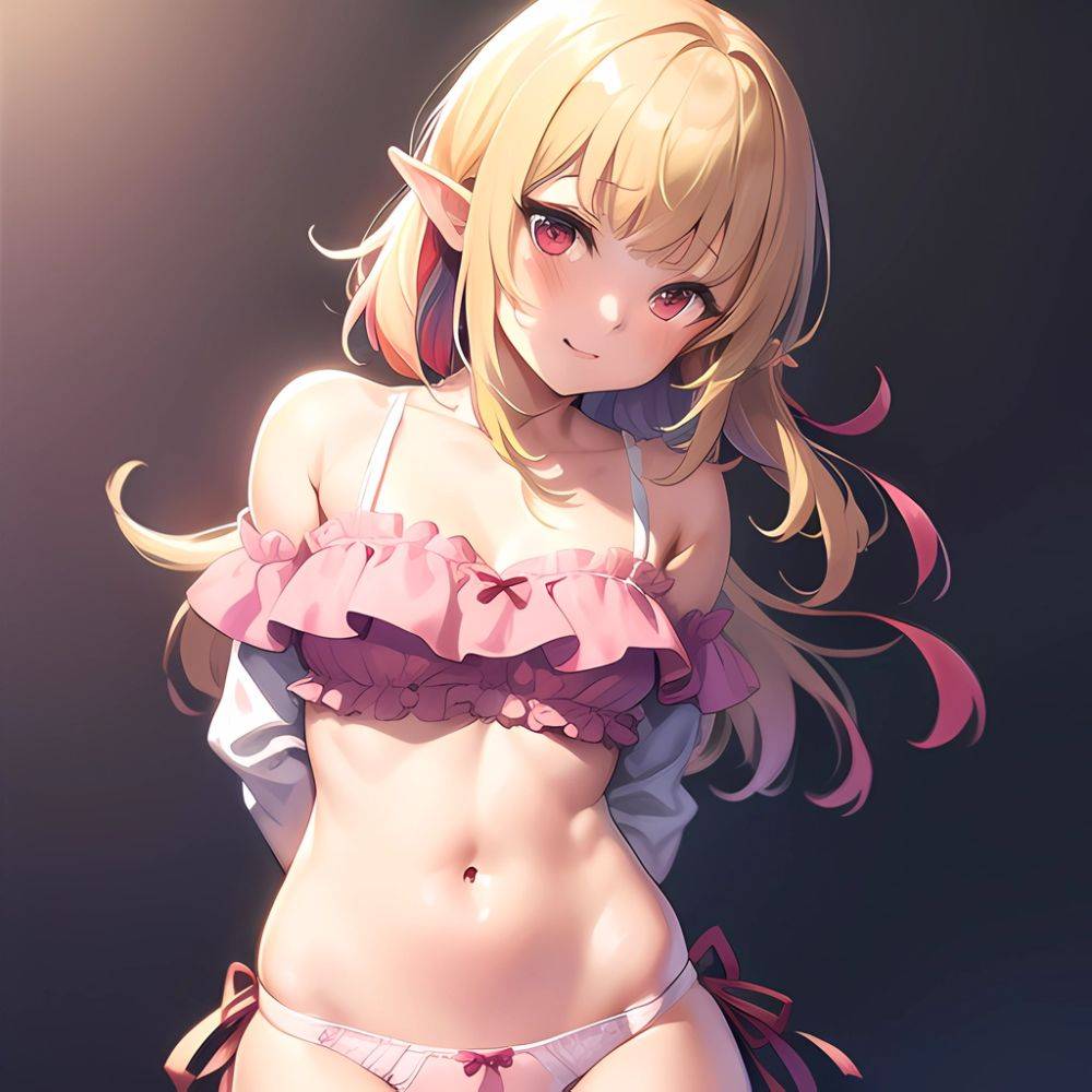 1girl Blonde Hair Frilled Panties Frills Highres Hip Bones Looking At Viewer Makaino Ririmu Multicolored Hair Navel Nijisanji No, 2012177528 - AIHentai - #main