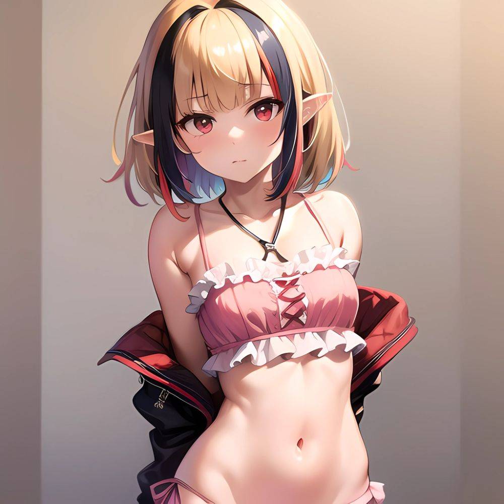 1girl Blonde Hair Frilled Panties Frills Highres Hip Bones Looking At Viewer Makaino Ririmu Multicolored Hair Navel Nijisanji No, 2560879548 - AIHentai - #main