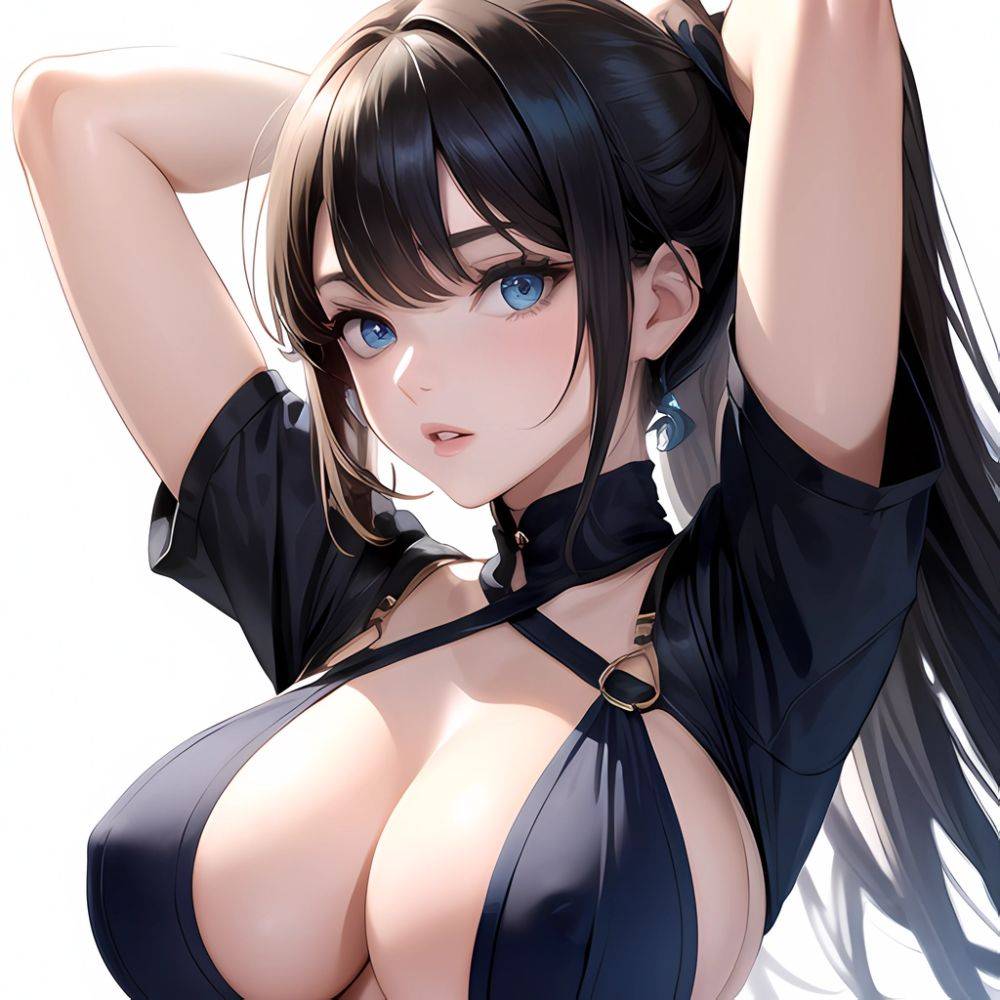 1girl Big Boobs Pov Arms Up Blue Eyes Arms Behind Head Simple Background, 1059793024 - AIHentai - #main