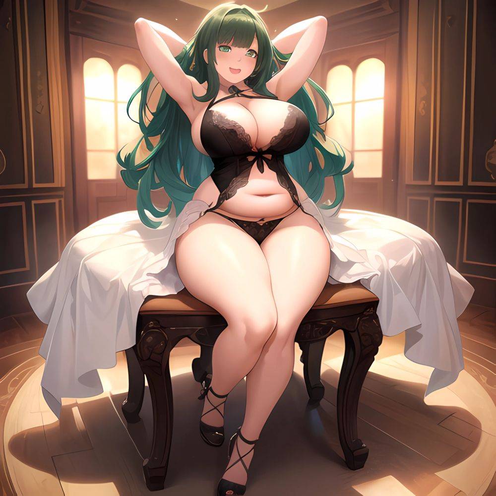 Smiling Open Mouth Sexy Naughty Green Eyes Lingerie Big Ass Very Thick Obese 1 4 Sitting Down Absurdres Blush 1, 1829834896 - AIHentai - #main