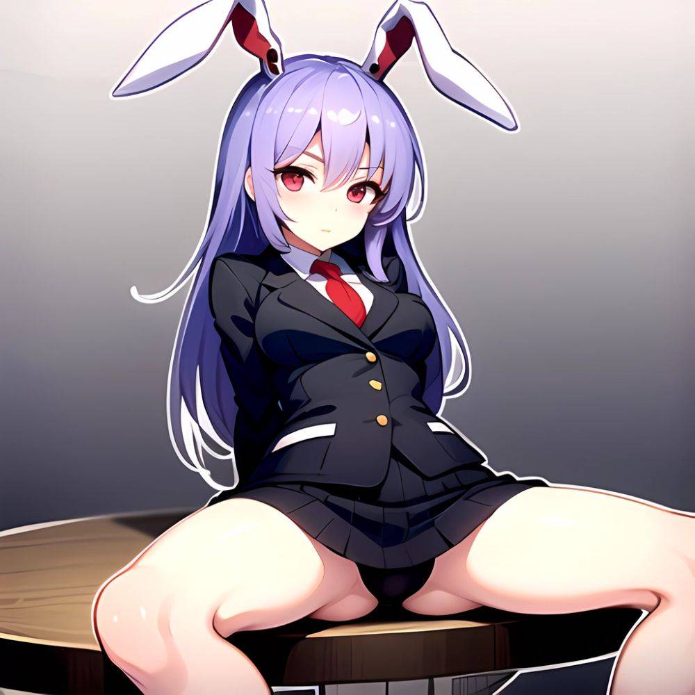 Ai Assisted Breasts Highres Medium Breasts Red Eyes Reisen Udongein Inaba Sitting Spread Legs Touhou Arms Behind Back White Outl, 3854488789 - AIHentai - #main