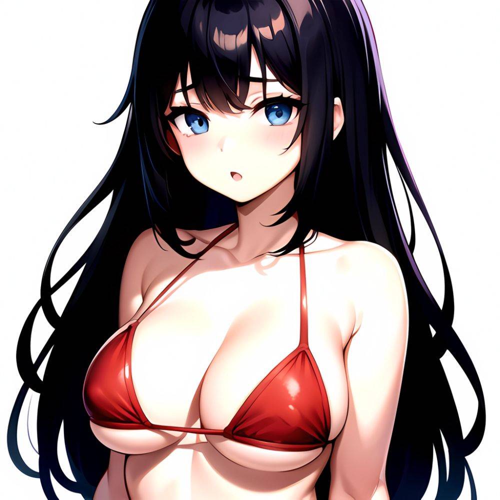 1girl O Absurdres Bikini Red Bikini Black Hair Blue Eyes Breasts Cleavage Collarbone Commentary Request Highres Large Breasts Lo, 2232010523 - AIHentai - #main