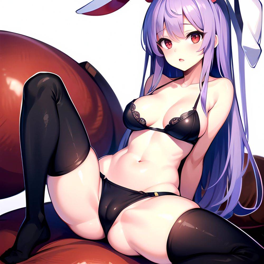 Ai Assisted Breasts Highres Medium Breasts Red Eyes Reisen Udongein Inaba Sitting Spread Legs Touhou Arms Behind Back Double Whi, 53475329 - AIHentai - #main