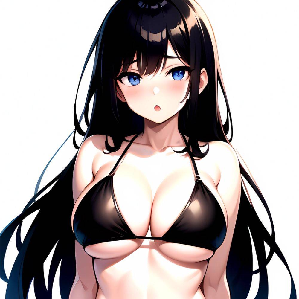 1girl O Absurdres Bikini Black Bikini Black Hair Blue Eyes Breasts Cleavage Collarbone Commentary Request Highres Large Breasts, 3394442582 - AIHentai - #main