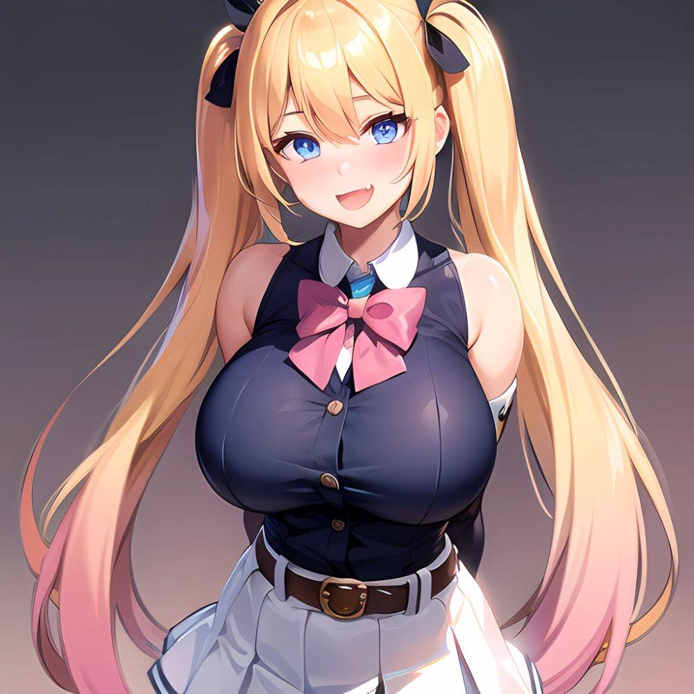 1girl Aymusk Belt White Skirt Blonde Hair Blue Eyes Blush Bow Bowtie Breasts Curvy Elbow Gloves Fang Gloves Gradient Background, 3274803254 - AIHentai - #main